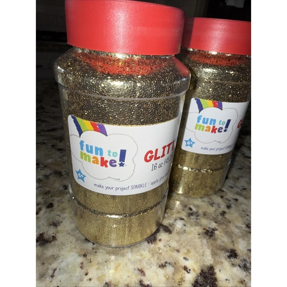Lot‎ Of 2 One Pound 1lb Gold Craft Glitter Shaker Bottle Sulyn Fun To Make. 5411